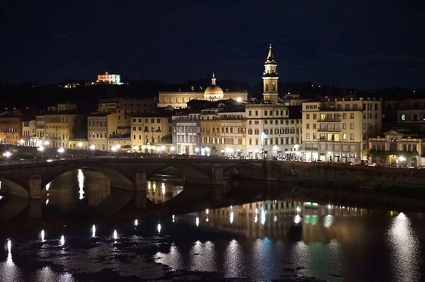 Florence by night along the riverside of the Arno, Firenze, Italy