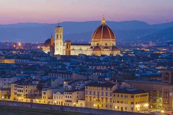 Florence, Tuscany, Italy. Saint Mary of the Flower cathedral at dusk