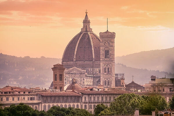Florence, Tuscany, Italy. Santa Maria del Fiore Duomo Cathedral from a unique point of