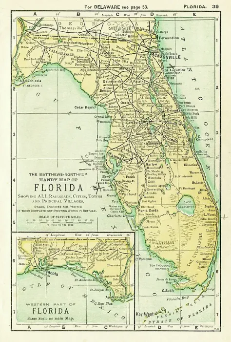 Framed Print : Florida USA map 1898 Framed Print : Florida USA map 1898
