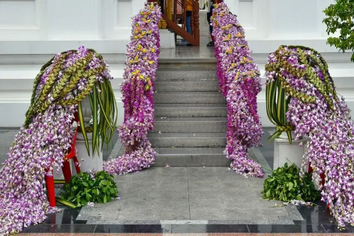 Framed Print : Flower entry at Loha Prasat temple bangkok