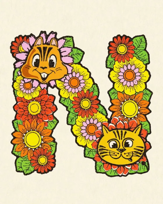 Framed Print : Flowered Alphabet Letter N