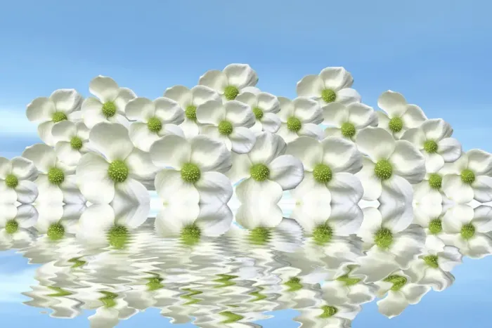 Framed Print : Flowers on the water with mirroring, 3D graphics Framed Print : Flowers on the water with mirroring, 3D graphics