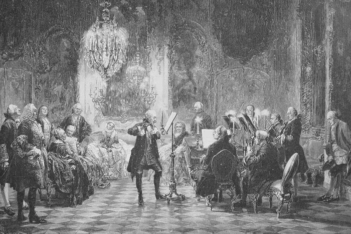Framed Print : Flute Concerto in Sanssouci, Potsdam, Germany, Historic, digital reproduction of an original 19th-century master copy Framed Print : Flute Concerto in Sanssouci, Potsdam, Germany, Historic, digital reproduction of an original 19th-century master copy