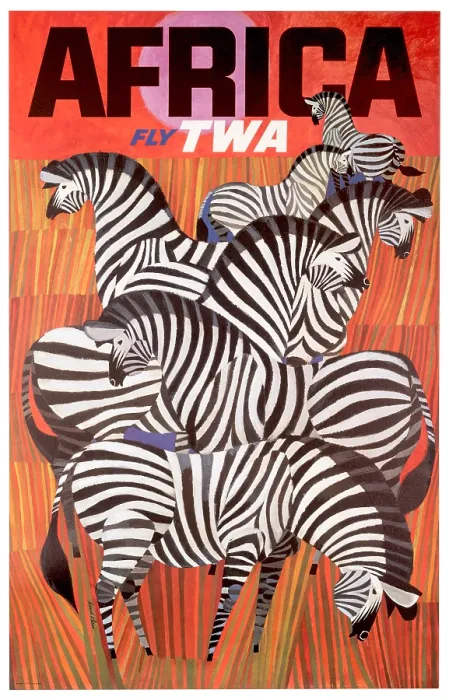 Framed Print : Fly TWA African Zebras Poster