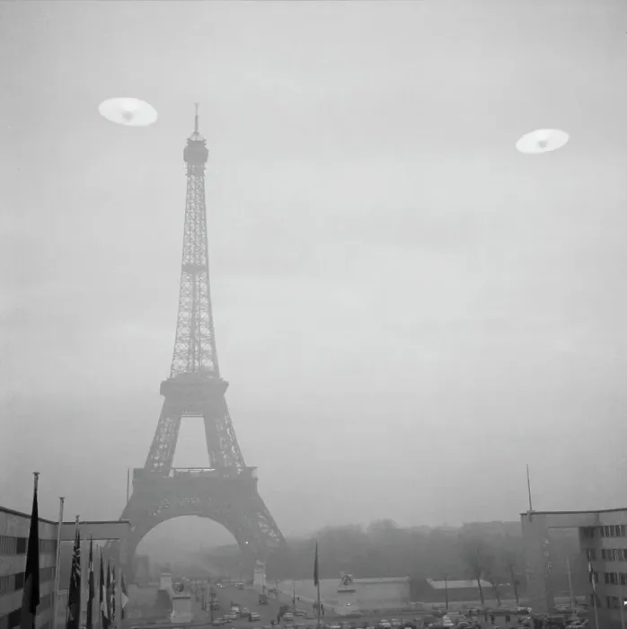 Framed Print : Flying Saucers Over Eiffel Tower Framed Print : Flying Saucers Over Eiffel Tower