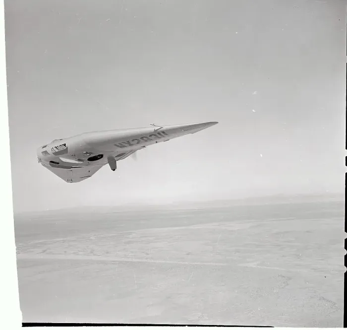 Framed Print : Flying Wing Aircraft on Test Flight