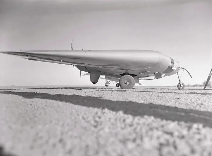 Framed Print : Flying Wing Aircraft on Test Flight