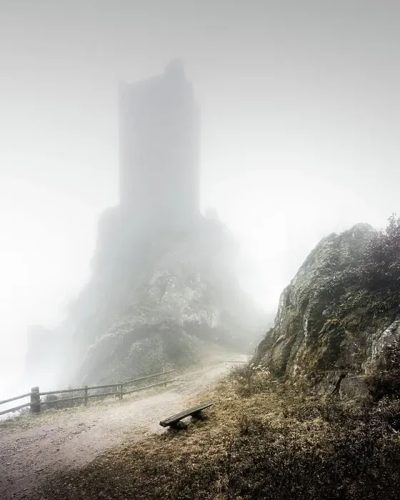 Framed Print : Fog at Chateau du Girsberg in Alsace, France Framed Print : Fog at Chateau du Girsberg in Alsace, France