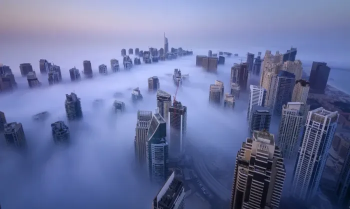 Framed Print : Fog in Dubai Marina