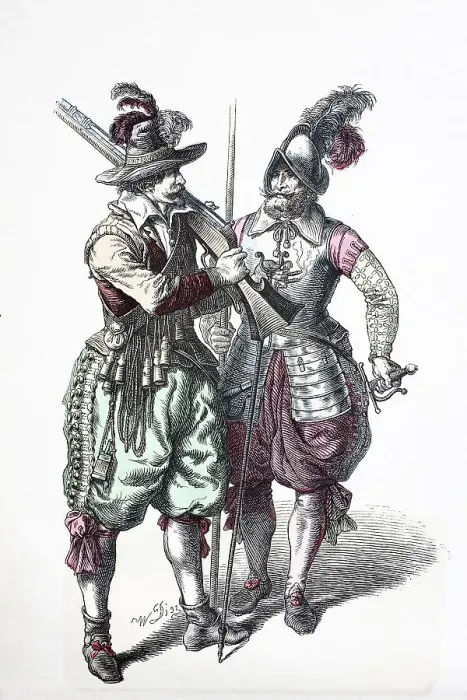 Framed Print : Folk Costume, Clothing, History of Costumes, Musketeer and Pikeman in the Thirty Years War, 1670-1700, Germany, Historical, digitally restored reproduction of a 19th-century original Framed Print : Folk Costume, Clothing, History of Costumes, Musketeer and Pikeman in the Thirty Years War, 1670-1700, Germany, Historical, digitally restored reproduction of a 19th-century original