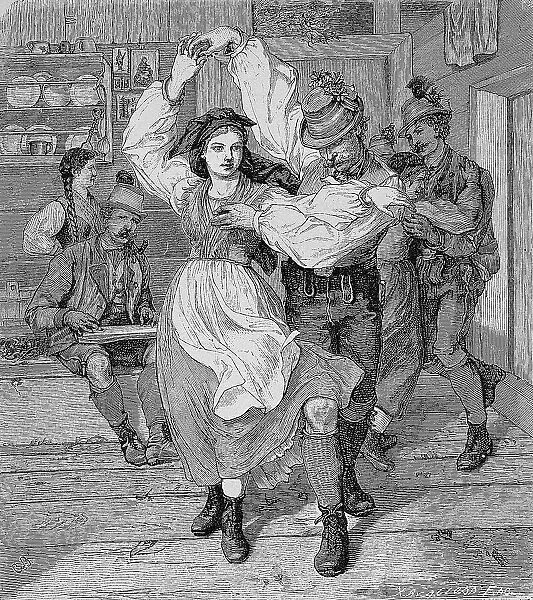 Folk Dance in Steyr, Austria, Historic, digital reproduction of an original 19th century original