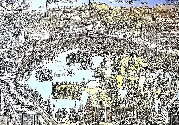 A folk festival in Zwickau, Germany, in 1573, Historical, digitally restored reproduction from a 19th century original