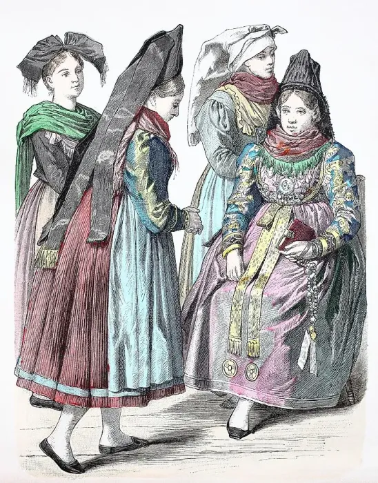 Framed Print : Folk traditional costume, clothing, history of costumes, woman from Breisgau, Witichhausen and the Tauber region, Germany, 1885, Historic, digitally restored reproduction of a 19th century original Framed Print : Folk traditional costume, clothing, history of costumes, woman from Breisgau, Witichhausen and the Tauber region, Germany, 1885, Historic, digitally restored reproduction of a 19th century original