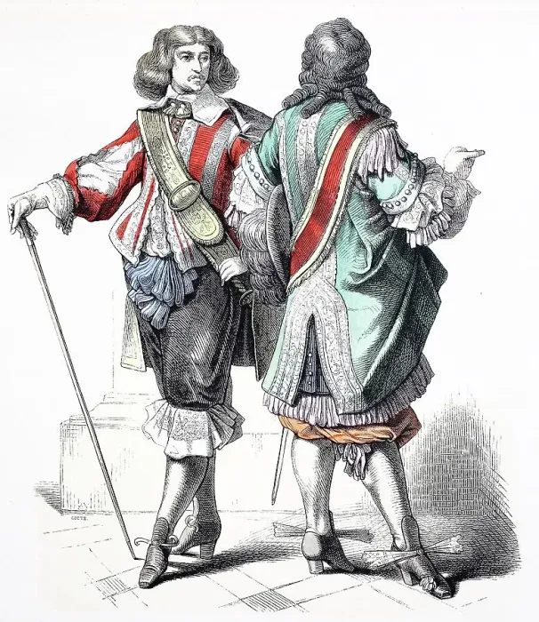 Framed Print : Folk traditional costume, clothing, history of costumes, French cavaliers, ca 1670-1700, France, Historical, digitally restored reproduction of a 19th century original Framed Print : Folk traditional costume, clothing, history of costumes, French cavaliers, ca 1670-1700, France, Historical, digitally restored reproduction of a 19th century original