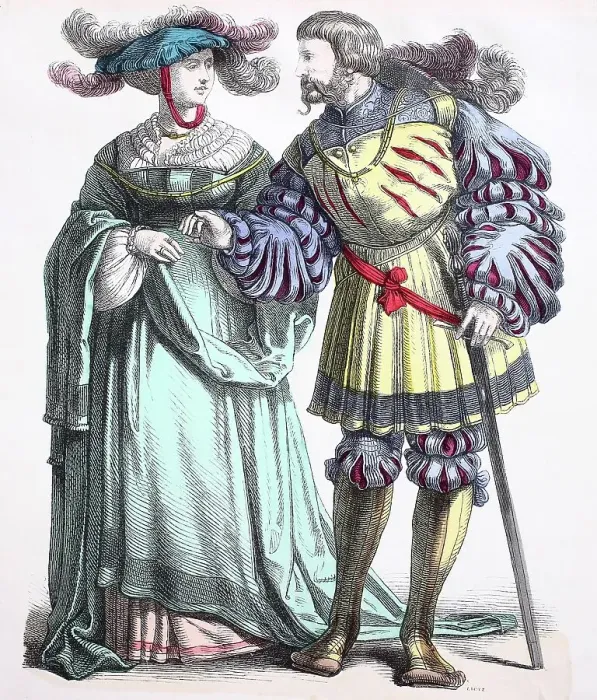 Framed Print : Folk traditional costume, clothing, history of costumes, German patricians, ca 1500-1535, Germany, Historical, digitally restored reproduction of a 19th century original Framed Print : Folk traditional costume, clothing, history of costumes, German patricians, ca 1500-1535, Germany, Historical, digitally restored reproduction of a 19th century original