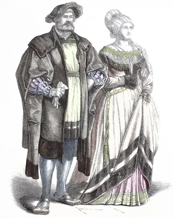 Framed Print : Folk traditional costume, clothing, history of costumes, German patricians, ca 1500-1535, Germany, Historical, digitally restored reproduction of a 19th century original Framed Print : Folk traditional costume, clothing, history of costumes, German patricians, ca 1500-1535, Germany, Historical, digitally restored reproduction of a 19th century original