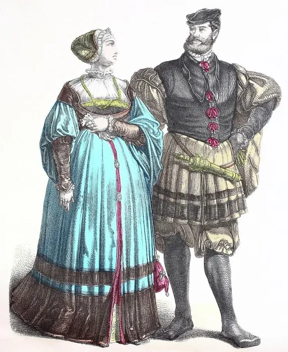 Framed Print : Folk traditional costume, clothing, history of costumes, German noblemen, ca 1500-1535, Germany, Historical, digitally restored reproduction of a 19th century original Framed Print : Folk traditional costume, clothing, history of costumes, German noblemen, ca 1500-1535, Germany, Historical, digitally restored reproduction of a 19th century original