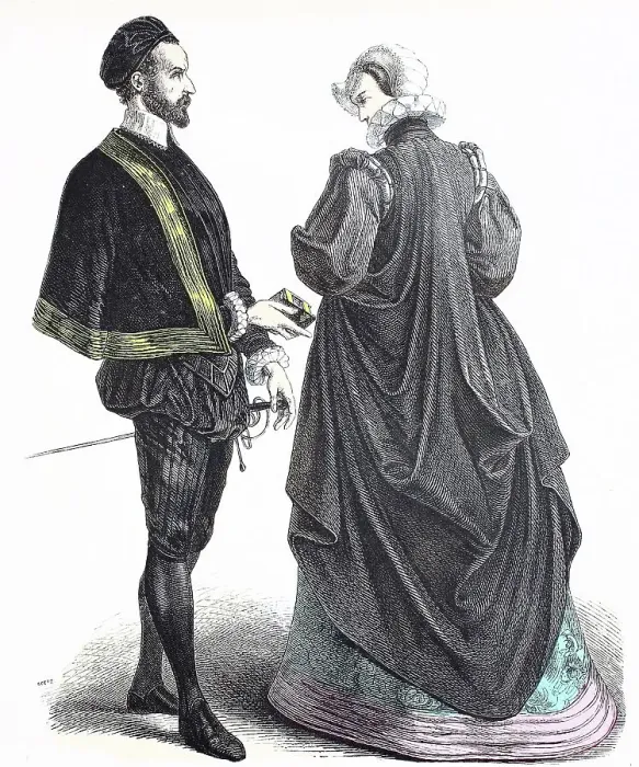 Framed Print : Folk traditional costume, clothing, history of costumes, French court costume, ca 1565-1700, France, Historical, digitally restored reproduction of a 19th century original Framed Print : Folk traditional costume, clothing, history of costumes, French court costume, ca 1565-1700, France, Historical, digitally restored reproduction of a 19th century original