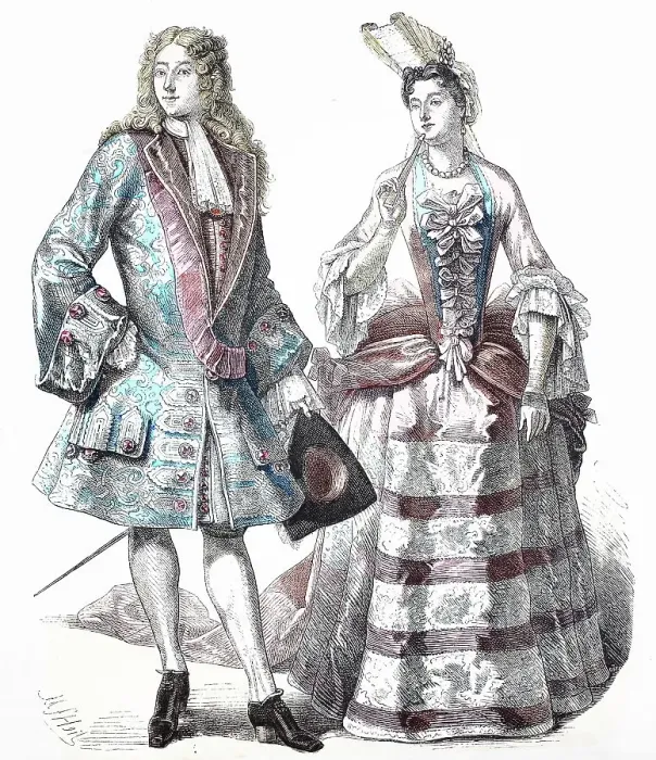 Framed Print : Folk traditional costume, clothing, history of costumes, French gentleman and lady from the court of Louis XVI ca 1700-1735, France, Historic, digitally restored reproduction of a 19th century original Framed Print : Folk traditional costume, clothing, history of costumes, French gentleman and lady from the court of Louis XVI ca 1700-1735, France, Historic, digitally restored reproduction of a 19th century original