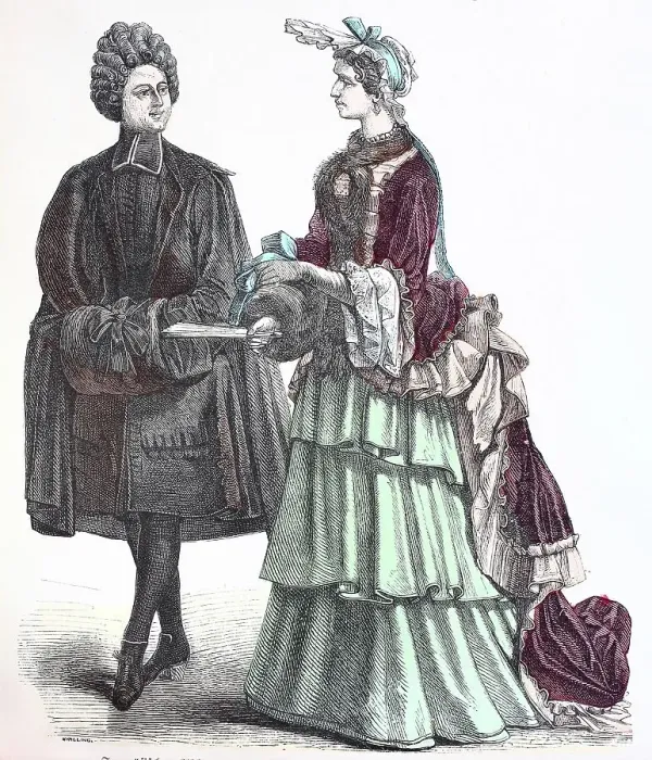 Framed Print : Folk traditional costume, clothing, history of costumes, French abbe and distinguished lady, ca 1700-1735, France, Historic, digitally restored reproduction of a 19th century original Framed Print : Folk traditional costume, clothing, history of costumes, French abbe and distinguished lady, ca 1700-1735, France, Historic, digitally restored reproduction of a 19th century original