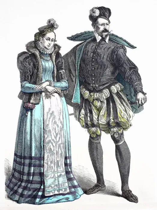 Framed Print : Folk traditional costume, clothing, history of costumes, French noblemen, ca 1565-1595, Germany, Historical, digitally restored reproduction of a 19th century original Framed Print : Folk traditional costume, clothing, history of costumes, French noblemen, ca 1565-1595, Germany, Historical, digitally restored reproduction of a 19th century original