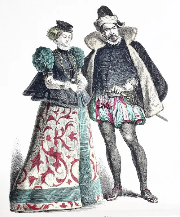 Framed Print : Folk traditional costume, clothing, history of costumes, German noblemen from the Palatinate, ca 1565-1595, Germany, historical, digitally restored reproduction of a 19th century original Framed Print : Folk traditional costume, clothing, history of costumes, German noblemen from the Palatinate, ca 1565-1595, Germany, historical, digitally restored reproduction of a 19th century original