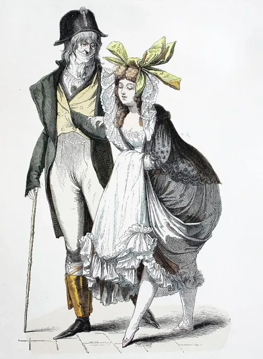Framed Print : Folk traditional costume, clothing, history of costumes, French Incroyables, 1794, Germany, Historical, digitally restored reproduction of a 19th century original Framed Print : Folk traditional costume, clothing, history of costumes, French Incroyables, 1794, Germany, Historical, digitally restored reproduction of a 19th century original