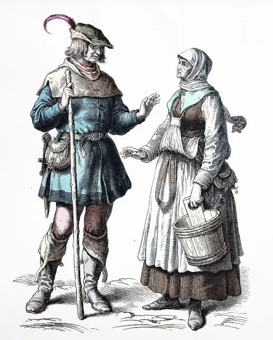 Framed Print : Folk traditional costume, clothing, history of costumes, German peasants, ca 1500-1535, Germany, historical, digitally restored reproduction of a 19th century original Framed Print : Folk traditional costume, clothing, history of costumes, German peasants, ca 1500-1535, Germany, historical, digitally restored reproduction of a 19th century original