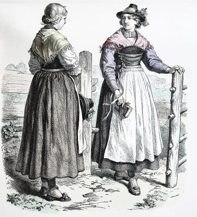 Framed Print : Folk traditional costume, clothing, history of costumes, woman in traditional costume from Miesbach, Germany, 1850, Historic, digitally restored reproduction of a 19th century original Framed Print : Folk traditional costume, clothing, history of costumes, woman in traditional costume from Miesbach, Germany, 1850, Historic, digitally restored reproduction of a 19th century original