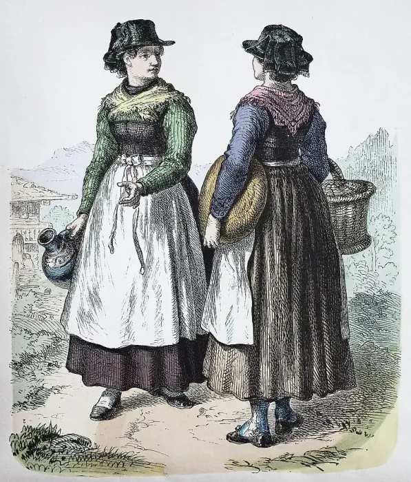 Framed Print : Folk traditional costume, clothing, history of costumes, traditional costume from Rosenheim, woman, Germany, 1850, historical, digitally restored reproduction of a 19th century original Framed Print : Folk traditional costume, clothing, history of costumes, traditional costume from Rosenheim, woman, Germany, 1850, historical, digitally restored reproduction of a 19th century original