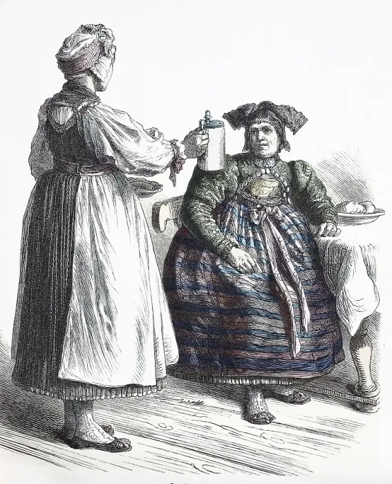 Framed Print : Folk traditional costume, clothing, history of costumes, traditional costume from Dachau, woman, Germany, 1850, historical, digitally restored reproduction of a 19th century original Framed Print : Folk traditional costume, clothing, history of costumes, traditional costume from Dachau, woman, Germany, 1850, historical, digitally restored reproduction of a 19th century original