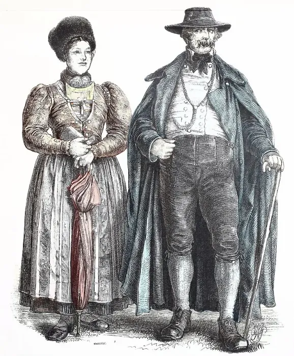 Framed Print : Folk traditional costume, clothing, history of costumes, traditional costume from Bavaria, Germany, Wolfratshausen, 1850, historical, digitally restored reproduction of a 19th century original Framed Print : Folk traditional costume, clothing, history of costumes, traditional costume from Bavaria, Germany, Wolfratshausen, 1850, historical, digitally restored reproduction of a 19th century original