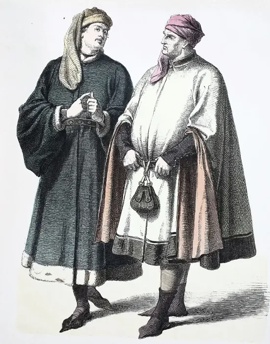 Framed Print : Folk traditional costume, clothing, history of costumes, German patricians, 14th century, Germany, historical, digitally restored reproduction of a 19th century original Framed Print : Folk traditional costume, clothing, history of costumes, German patricians, 14th century, Germany, historical, digitally restored reproduction of a 19th century original