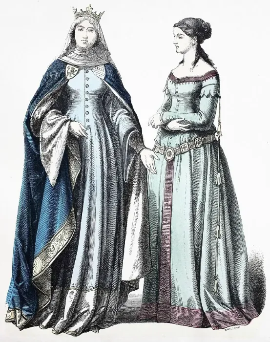 Framed Print : Folk traditional costume, Clothing, History of costumes, Princess and noble lady, Germany, 14th century, Historical, digitally restored reproduction of a 19th century original Framed Print : Folk traditional costume, Clothing, History of costumes, Princess and noble lady, Germany, 14th century, Historical, digitally restored reproduction of a 19th century original