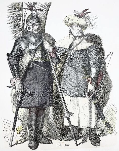 Folk traditional costume, Clothing, History of costumes, Lancers and armoured riders, Russia, 16th century, Historical, Digitally restored reproduction of a 19th century original