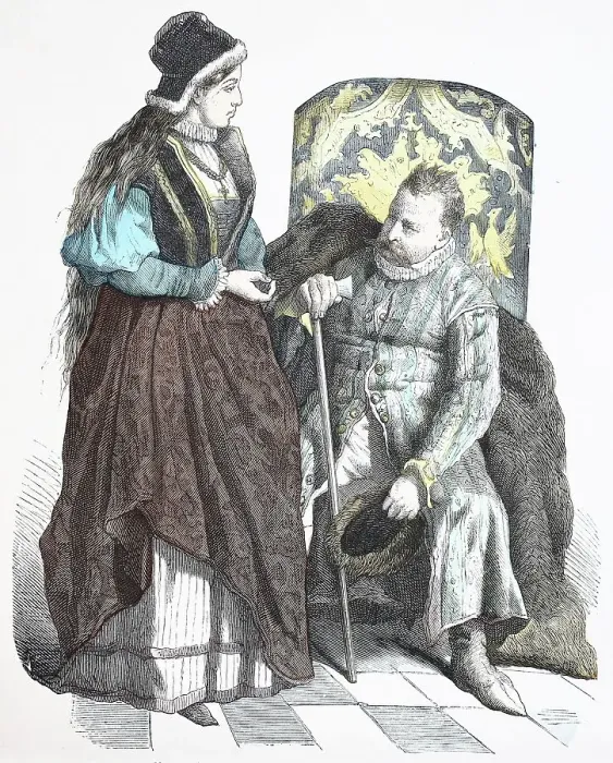 Framed Print : Folk traditional costume, clothing, history of costumes, Polish lady and nobleman in national costume, 16th century, Poland, Historic, digitally restored reproduction of a 19th century original Framed Print : Folk traditional costume, clothing, history of costumes, Polish lady and nobleman in national costume, 16th century, Poland, Historic, digitally restored reproduction of a 19th century original