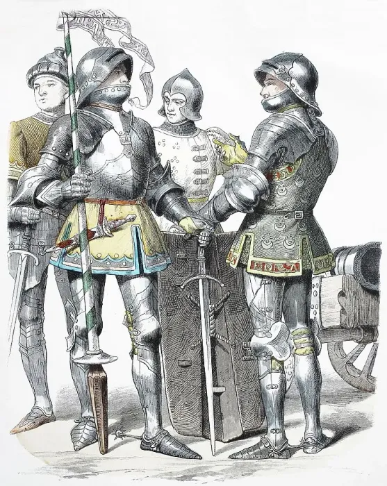 Framed Print : Folk traditional costume, Clothing, History of costumes, Knight from Burgundy, France, 1470, Historical, digitally restored reproduction of a 19th century original Framed Print : Folk traditional costume, Clothing, History of costumes, Knight from Burgundy, France, 1470, Historical, digitally restored reproduction of a 19th century original
