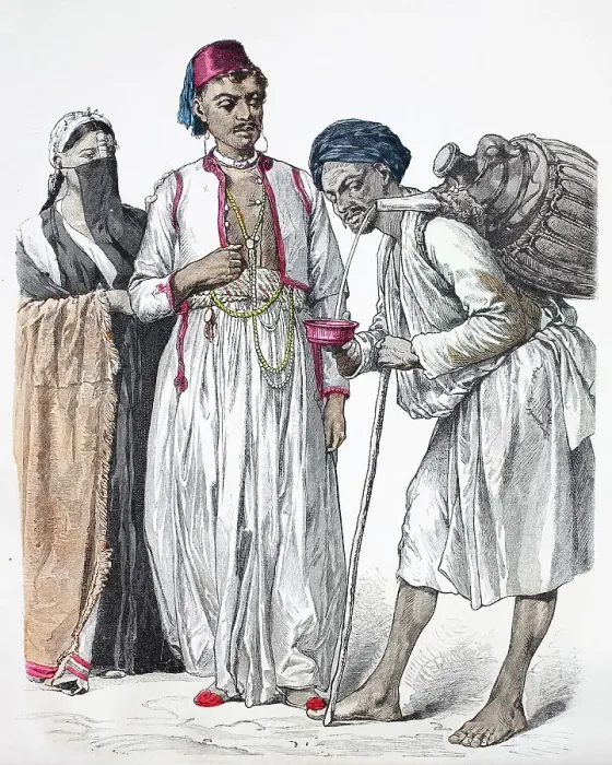 Framed Print : Folk traditional costume, Clothing, History of costumes, Inhabitants of Port Said, Water vendors, Egypt, Historical, Digitally restored reproduction of a 19th century original Framed Print : Folk traditional costume, Clothing, History of costumes, Inhabitants of Port Said, Water vendors, Egypt, Historical, Digitally restored reproduction of a 19th century original