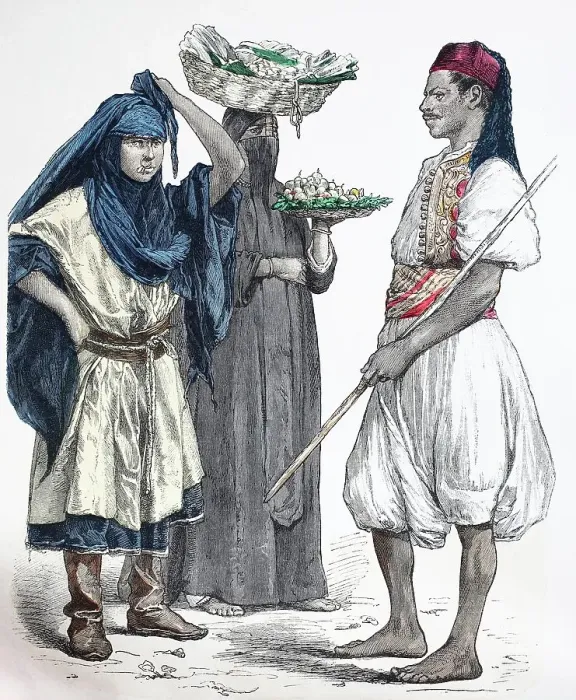 Framed Print : Folk traditional costume, Clothing, History of costumes, Bedouin girl, Fruit seller, Runner, Egypt, Historical, digitally restored reproduction of a 19th century original Framed Print : Folk traditional costume, Clothing, History of costumes, Bedouin girl, Fruit seller, Runner, Egypt, Historical, digitally restored reproduction of a 19th century original