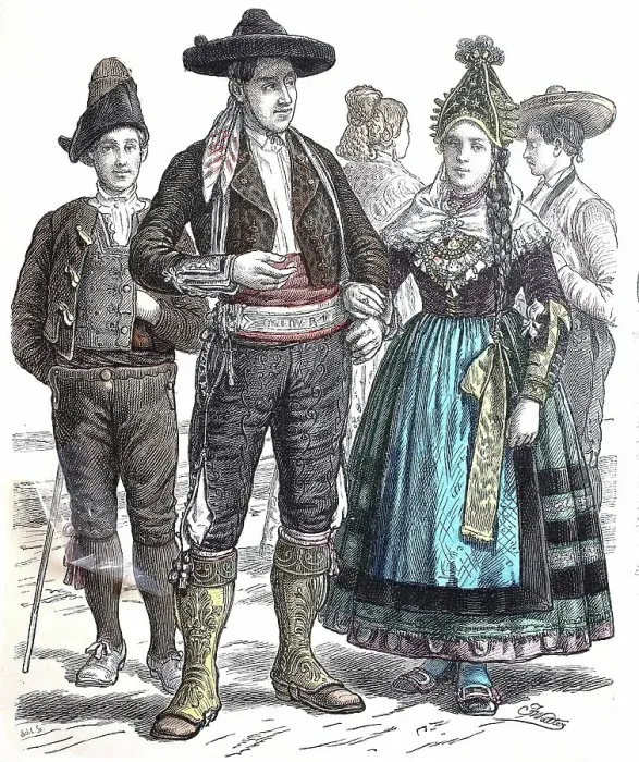 Framed Print : Folk traditional costume, Clothing, History of costumes, Costume from Leon and Segovia, Spain, 1850, Historical, digitally restored reproduction of a 19th century original Framed Print : Folk traditional costume, Clothing, History of costumes, Costume from Leon and Segovia, Spain, 1850, Historical, digitally restored reproduction of a 19th century original