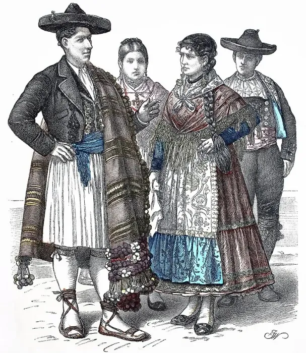 Framed Print : Folk traditional costume, Clothing, History of costumes, Costume from Alicante and Zamora, Spain, 1850, Historical, digitally restored reproduction of a 19th century original