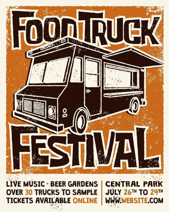 Framed Print : Food Truck Festival Screen Printed Poster Vector Design