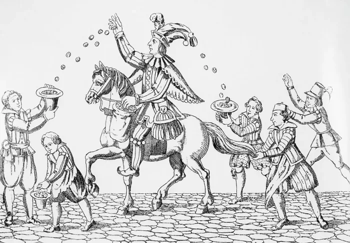 Framed Print : Fool On Horseback Giving Nuts & Goodies