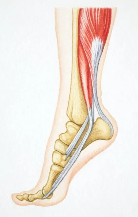 Framed Print : Foot flexed with bones and relevant muscle revealed Framed Print : Foot flexed with bones and relevant muscle revealed
