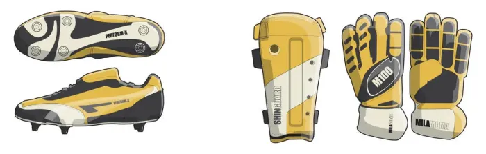 Framed Print : Football boots, shinguards and gloves Framed Print : Football boots, shinguards and gloves