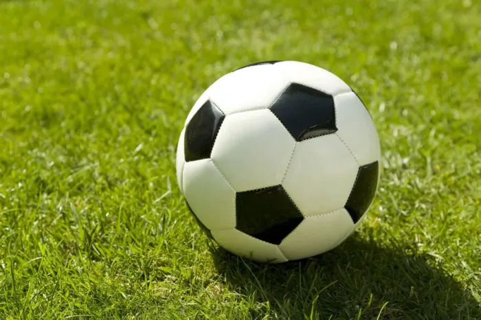 Framed Print : Football on a green lawn