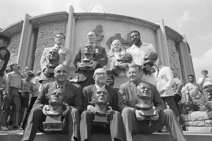 Framed Print : Football Hall of Famers Holding Busts Framed Print : Football Hall of Famers Holding Busts