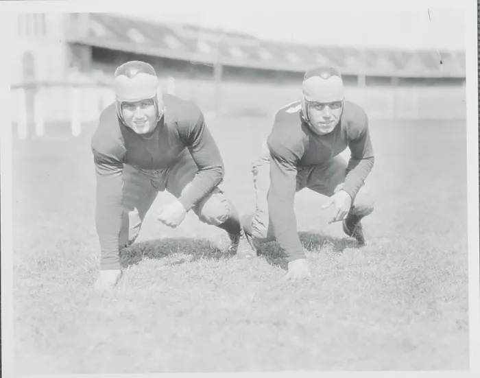 Framed Print : Football Players John Hosking and Frank Lakz on Field Framed Print : Football Players John Hosking and Frank Lakz on Field