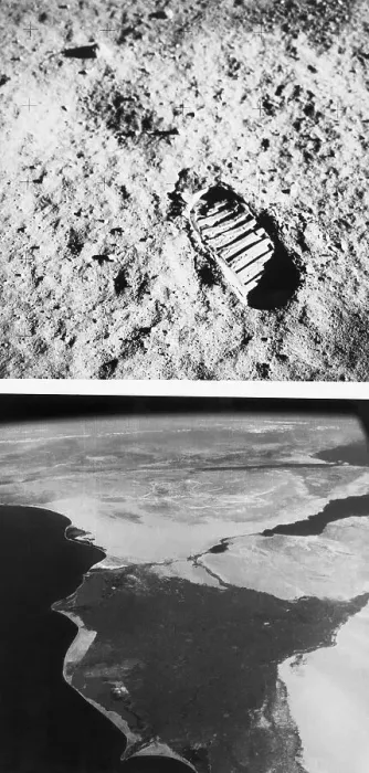 Framed Print : Footprint on the Moon and the Earth's Nile Delta Framed Print : Footprint on the Moon and the Earth's Nile Delta